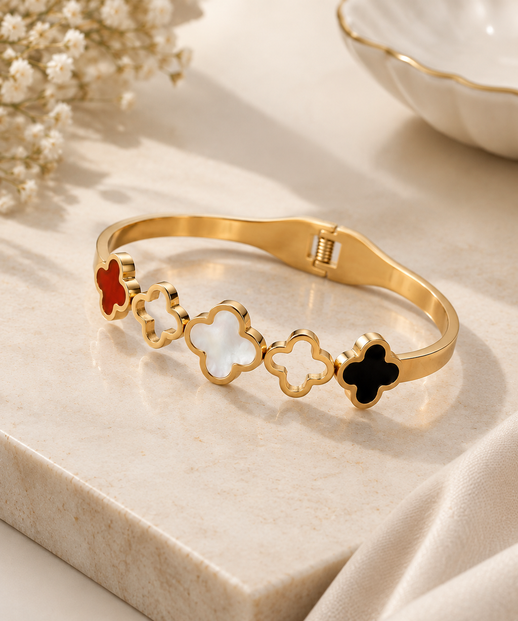 Clover Charm Bangle Bracelet for Women