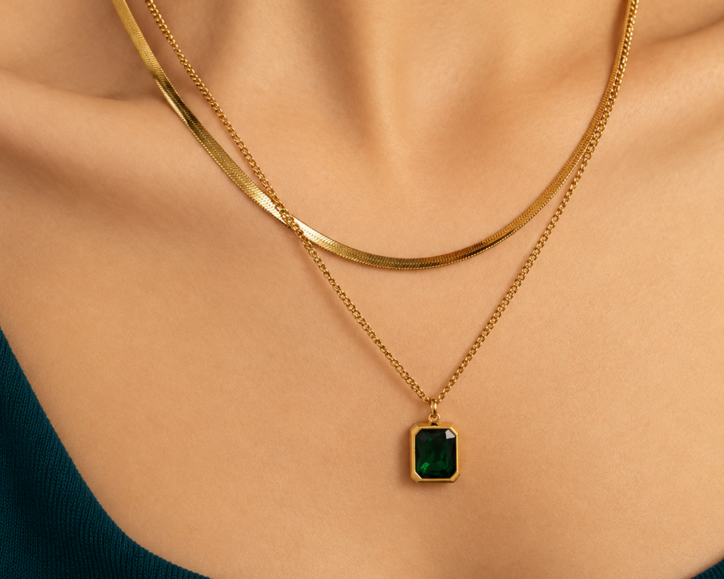 Emerald Layered Gold Necklace