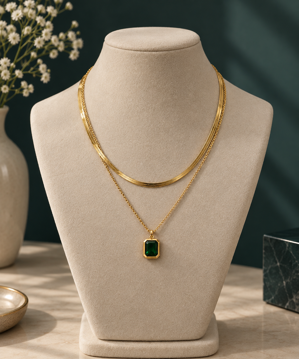 Emerald Layered Gold Necklace