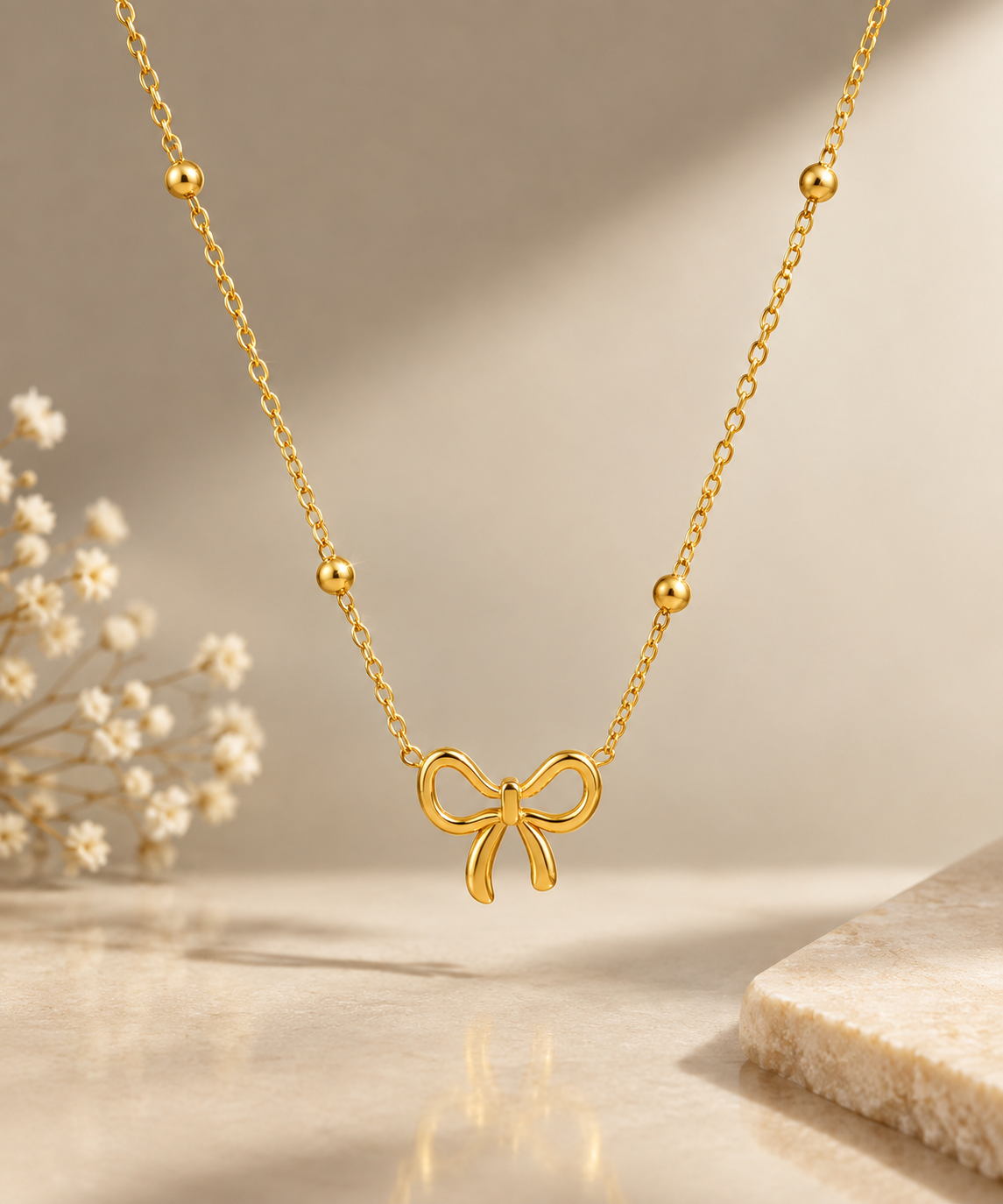 Golden Bow Beaded Necklace