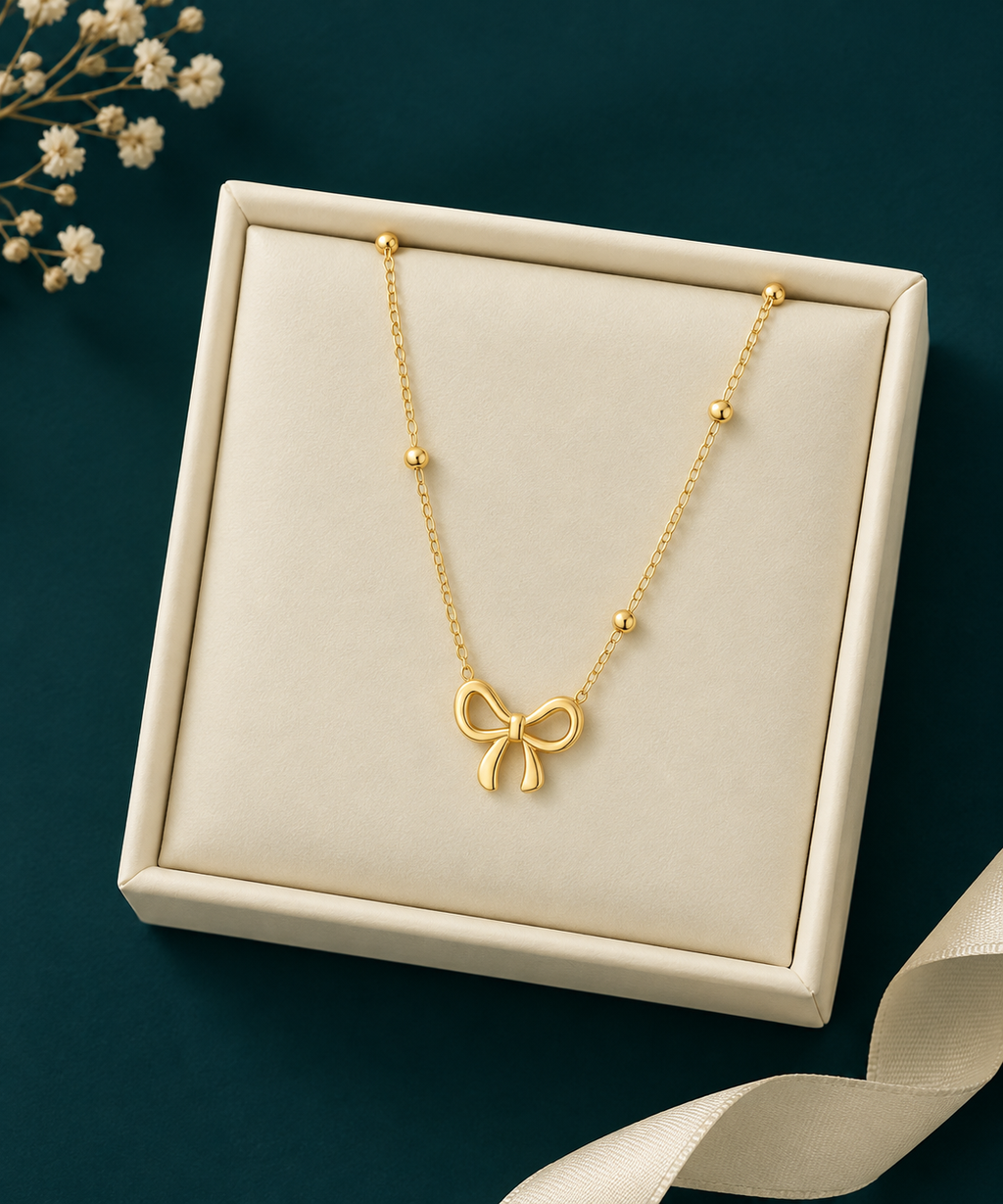 Golden Bow Beaded Necklace