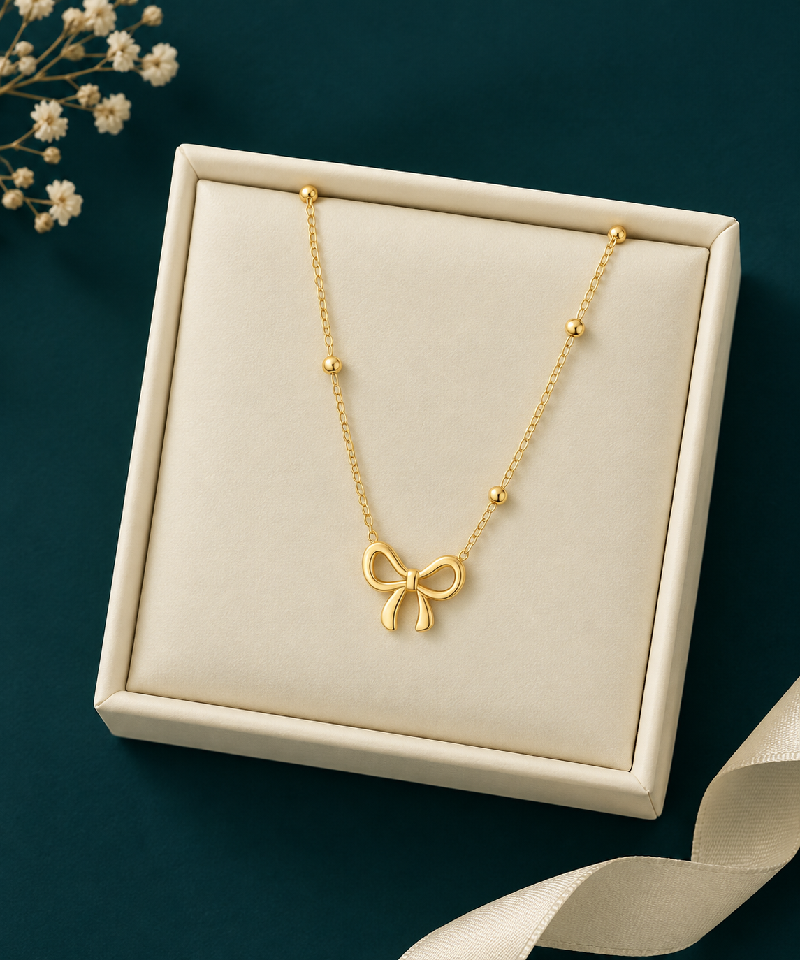 Golden Bow Beaded Necklace