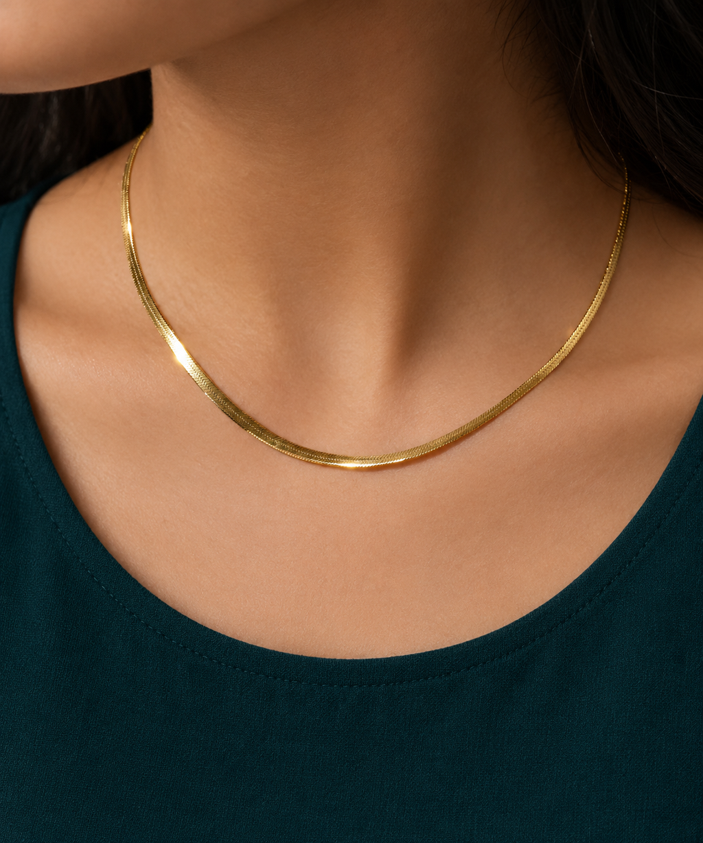 Classic Gold Herringbone Chain Necklace