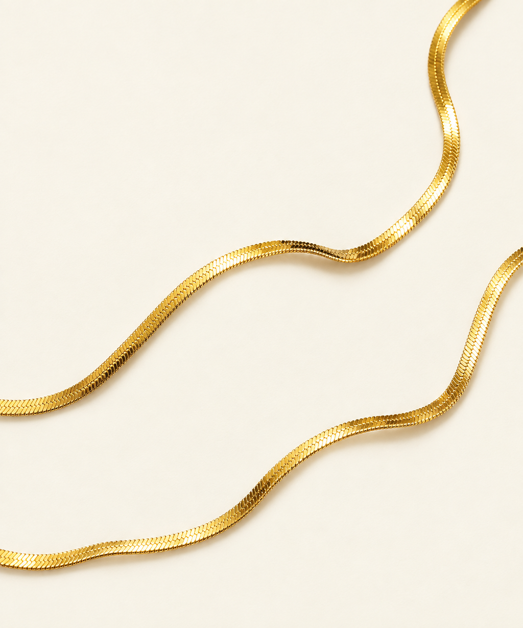 Classic Gold Herringbone Chain Necklace