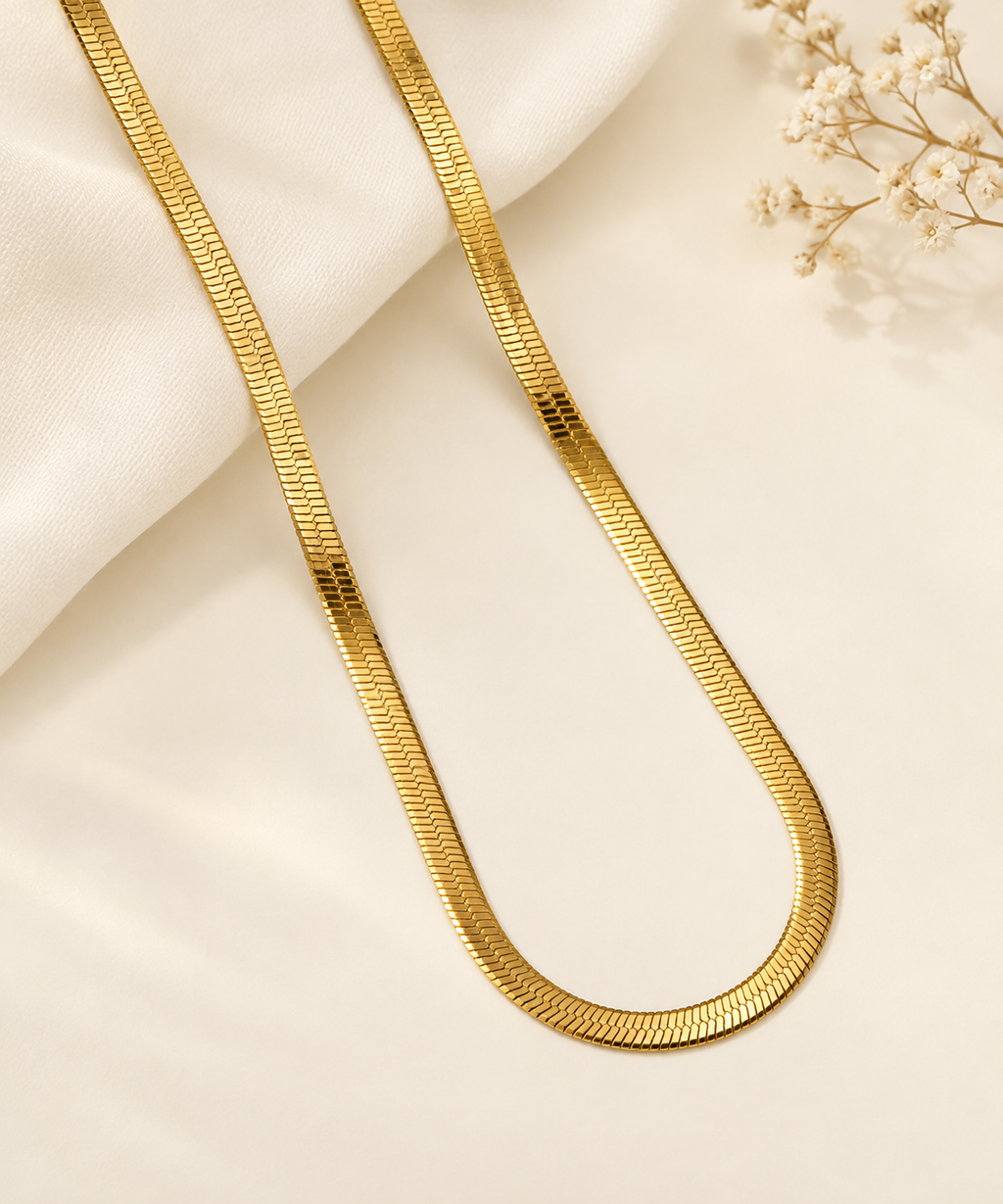 Classic Gold Herringbone Chain Necklace