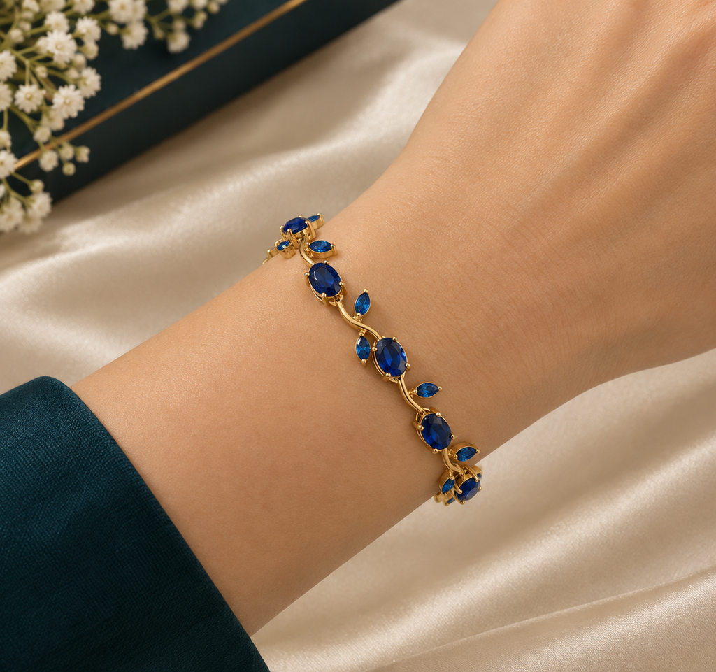 Golden Sapphire Blue Tulip Bracelet