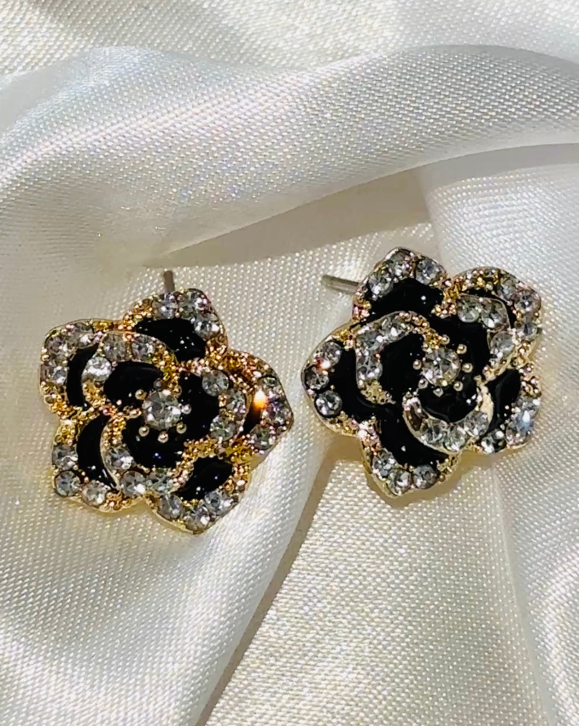 Black Rose Crystal Stud Earrings for Women