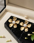 Golden Bloom Pearl Stud Earrings