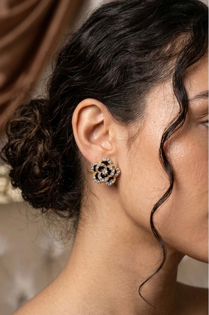 Black Rose Crystal Stud Earrings for Women