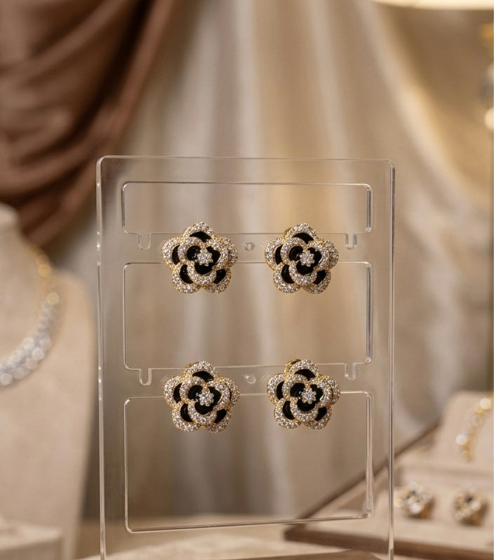 Black Rose Crystal Stud Earrings for Women