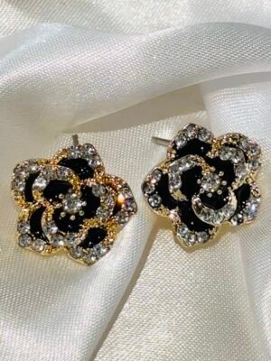 Black Rose Crystal Stud Earrings for Women