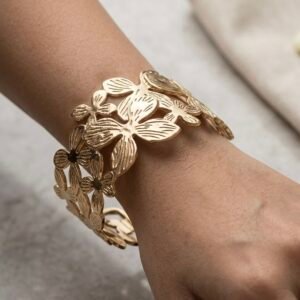 Gold-Plated Floral Butterfly Cuff Bracelet